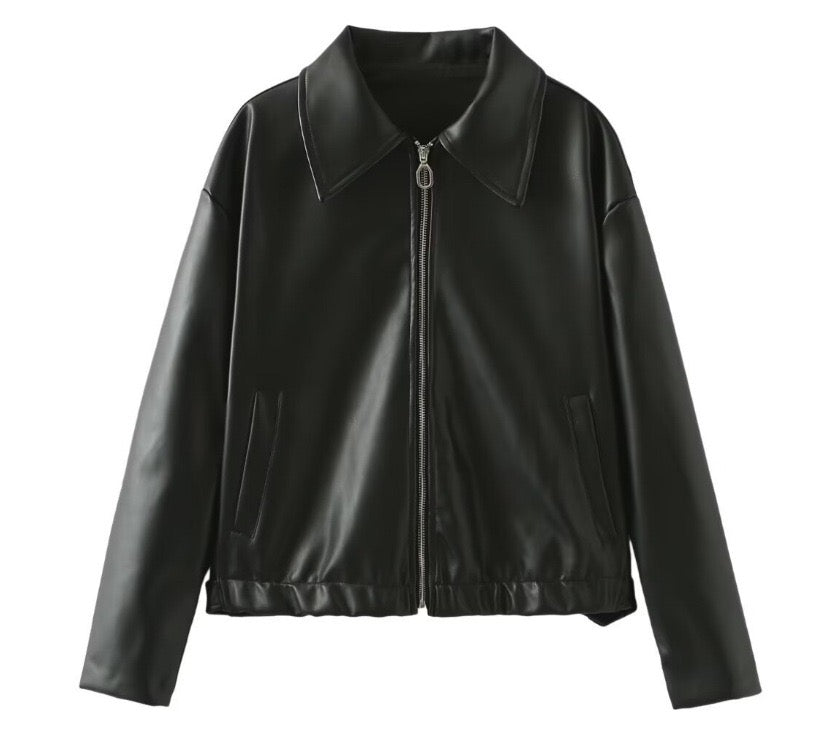 Cropped Leather Jacket - Image 3