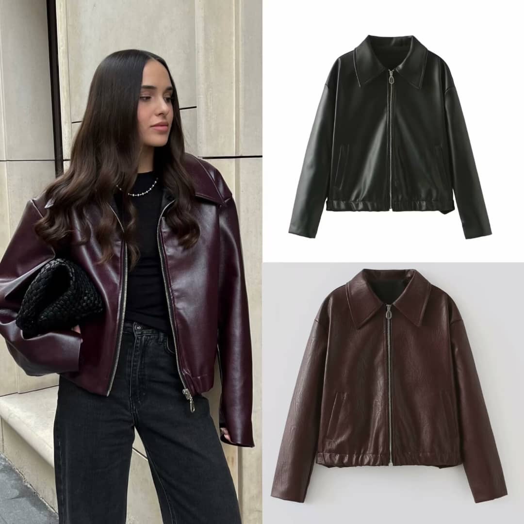 Cropped Leather Jacket - Image 2